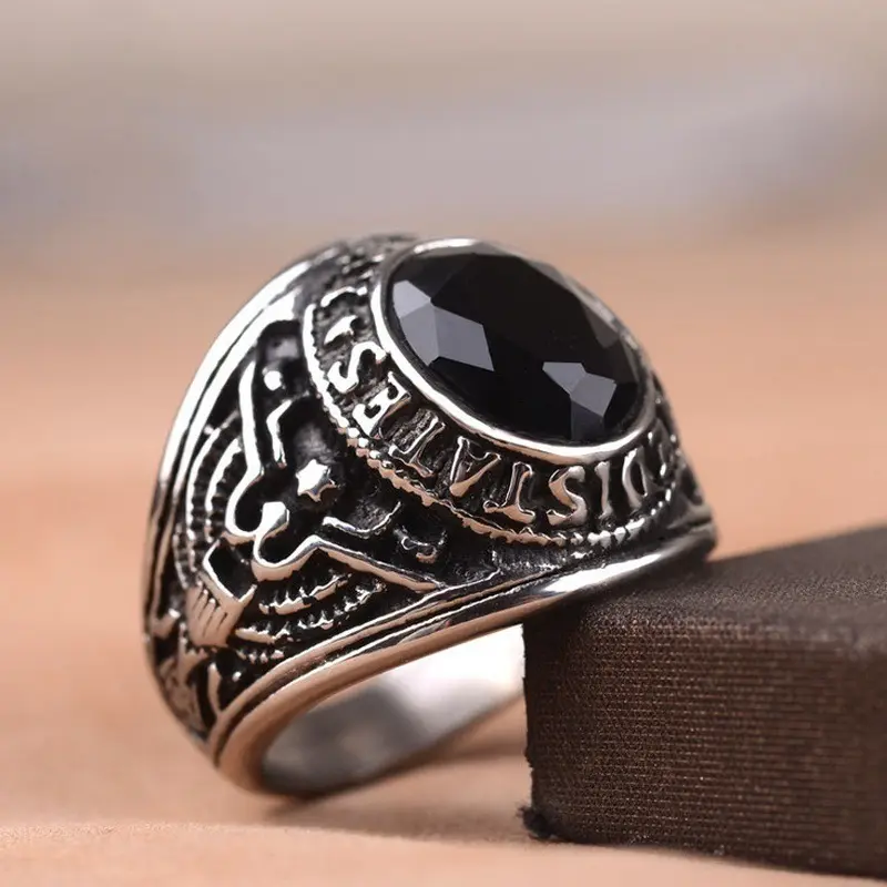 Nhẫn hợp kim châu Âu và Mỹ, người lính Mỹ, Vintage, đại bàng, dát đỏ và Xanh Biển 3