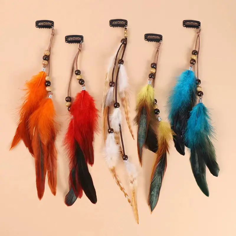 Headbands Ethnic holiday headwear feather tassel hair clip