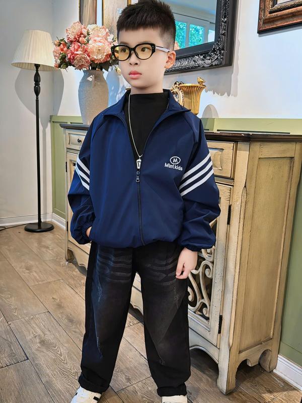 [ giá Đầu mùa ] Mintkids01 - Áo khoác gió Unisex, navi phối viền tay, cổ cao khóa kéo, fom rộng - chống nước, chắn gió phù hợp cho bé đi học, di chơi từ 14-50kg