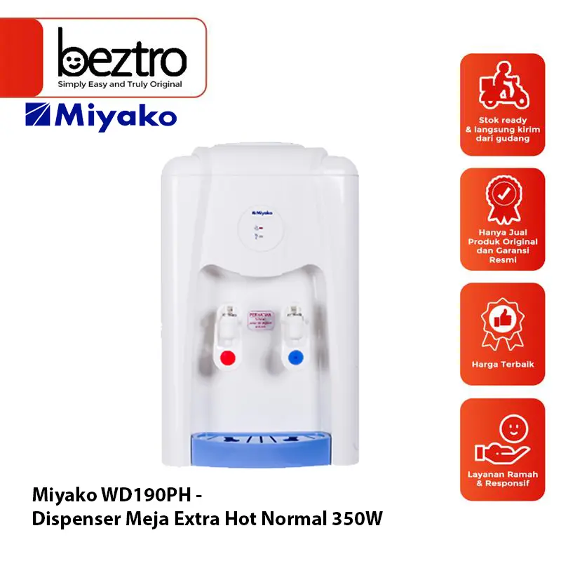 Miyako WD-190PH Dispenser Air Panas & Normal 350 Watt Kapasitas 3.5 L dengan 2 Kran Garansi 1 Tahun