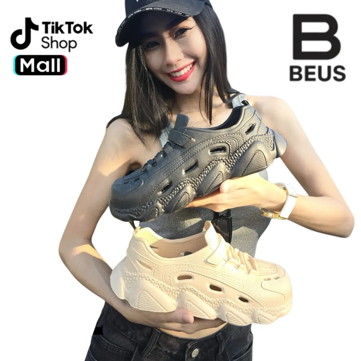 BEUS-รองเท้าสวมทรงผ้าใบหุ้มข้อ วัสดุ EVA รองเท้าสวมใส่ทำงาน ปิดหัว มีรูระบายอากาศ( 2412 ) ใส่สบาย น้ำหนักเบา สูง 3 เซน  ใส่ได้ทั้งหญิงเเละชาย เหมาะกับทุกลุค