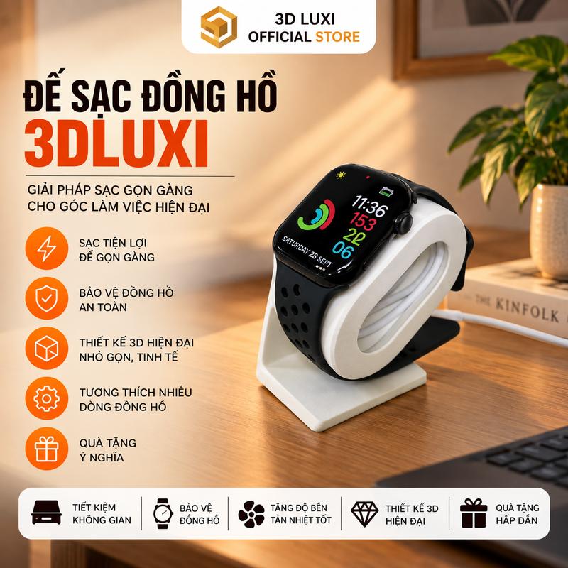 Đế Sạc Đồng hồ Thông minh 3DLUXI, Giá Đỡ Đồng Hồ Gọn Gàng Trang Trí Bàn Làm Việc, In Từ PLA/PETG An Toàn