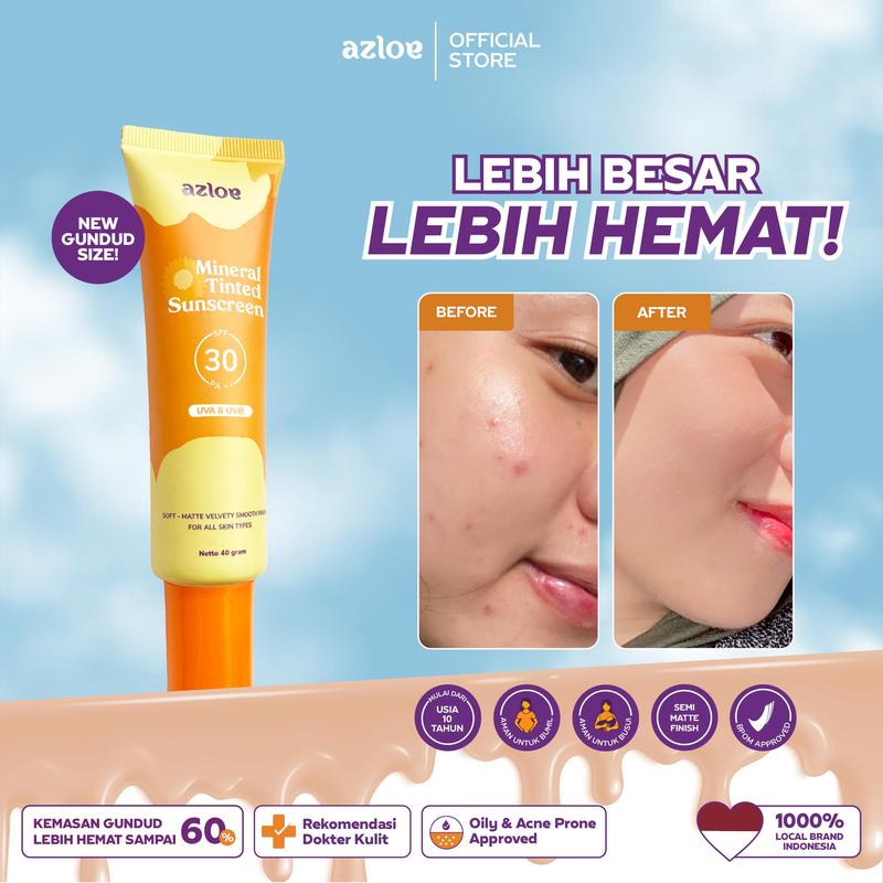 [NEW SIZE!] AZLOE TINTED SUNSCREEN HYBRID KULIT BERMINYAK BERJERAWAT [AZLOE TELAH UJI SPF] D 0