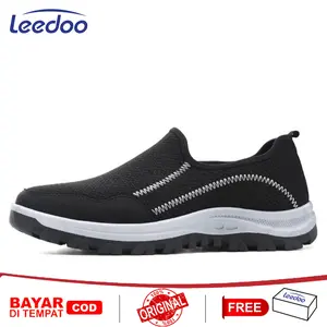 Leedoo Sepatu Sneakers Pria Casual Running Shoes Sepatu Kanvas Sepatu Slip On Pria Hitam MC603