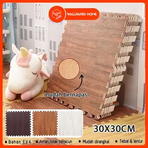 Matras Evamat Tebal 12mm 30x30cm Tekstur Kayu Matras Puzzle Karpet Puzzle Alas Lantai Playground Evamat Lembut Matras Bermain Anak