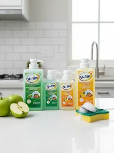V-Lin Sabun Cuci Piring Aroma Apple 550ml Efektif Membersihkan Lemak Kotoran Dengan Ekstrak Lemon Asli Kuat Menghancurkan Lemak Kilau Bersih Tangen Lembut