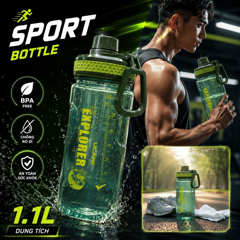 THIÊN QUANG Bình Nước Thể Thao UCARE 1.1L Cao Cấp Không BPA Có Ống Hút Chống Rò…