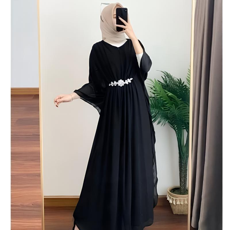 Product Introduction of Larist Baju Kaftan Wanita Terbaru 2025 Gamis Simple Elegan Kaftan Lebaran Mewah Gamis Kaftan Kondangan Dress Pesta Muslim Remaja Dewasa Busui Friendly Gaun Maxi Hitam 15