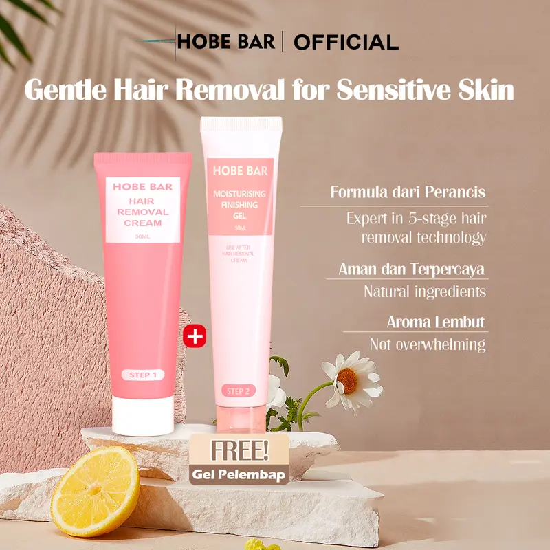 HOBE BAR Gentle Hair Removal Cream with Plant Extracts, Suitable for Both Men and Women (50 ml Depilatory Cream + 30 ml Repair Gel) / Krim Perontok Bulu dengan Ekstrak Tanaman, Cocok untuk Pria dan Wanita (50 ml Krim Depilator + 30 ml Gel Pelembap) Waxing 0