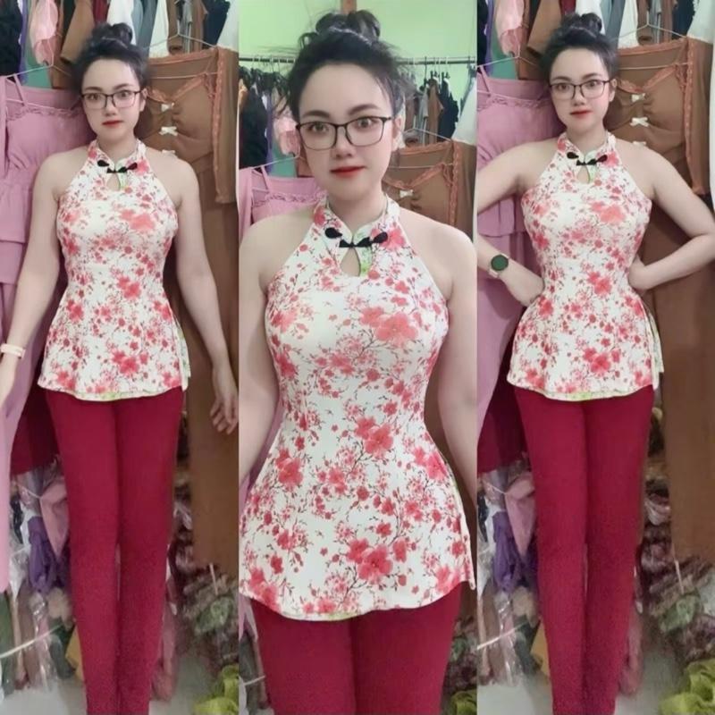  Mã 172 Sét Bộ ÁO YẾM TRẮNG PHỐI HOA Quần Dài Ống Ôm Thun Gân Tăm Lạnh 