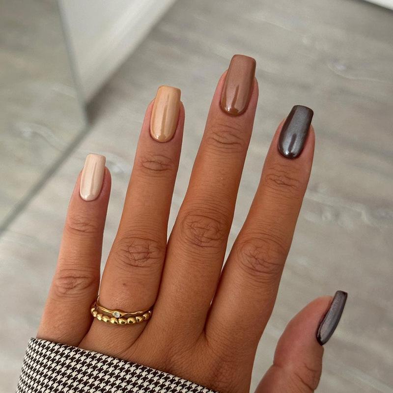 Product Introduction of [Glue Included] Stylish and Shiny Medium-Long Detachable Handmade Square False Nails [24-Piece Set] 27