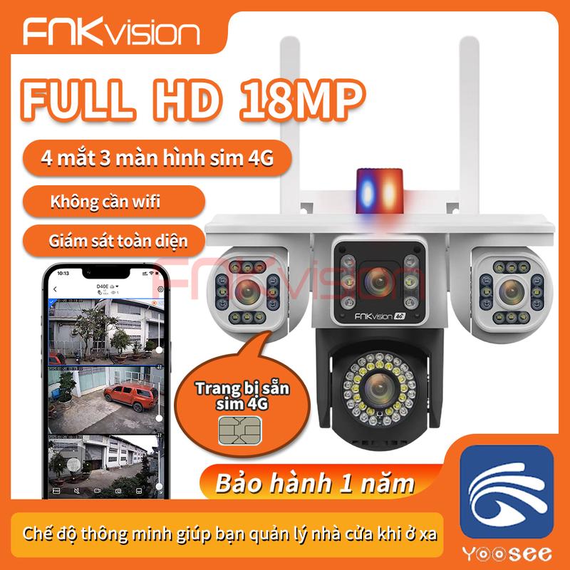   Fnkvision  Camera 4 mắt 3 màn hình sử dụng sim 4G app Yoosee 18MP không cần WIFI Xem đêm có màu Đàm thoại 2 chiều Chống mưa chống bụi Bảo hành 1 năm 