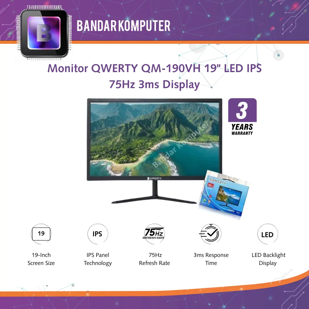 Monitor QWERTY QM-190VH 19" LED IPS 75Hz 3ms Display