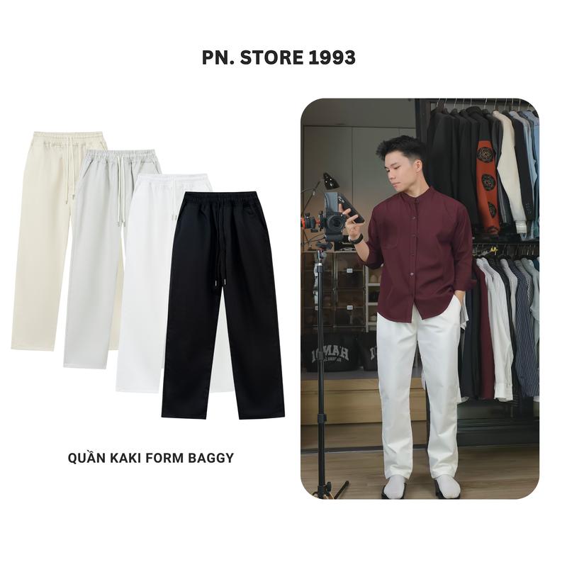 [ Bản Cao Cấp ] Quần Kaki Baggy Ống Suông,Vải kaki Không Co Rút Không nhăn PN. STORE 1993 Quần Dài Cạp Chun Unisex Nam Nữ