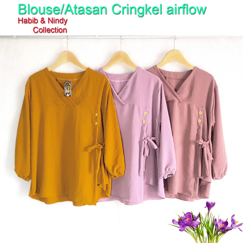 Pakaian wanita atasan blouse Cringkel airflow remaja dewasa model terbaru kekinian yang lagi viral Baju Cantik Simple Nyaman 5