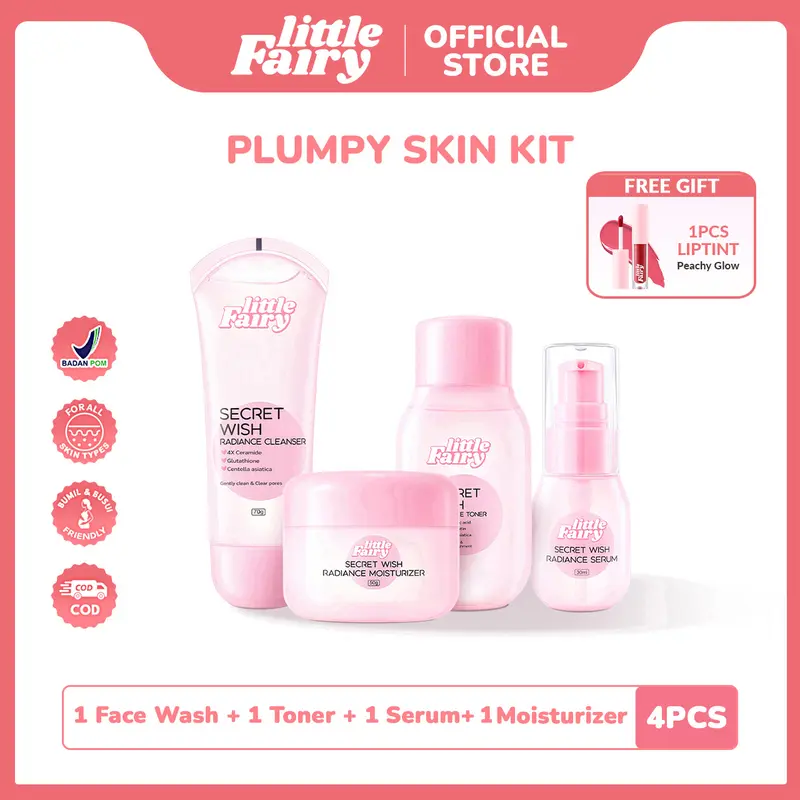 LITTLE FAIRY Secret Wish Radiance 4in1 Bundle cleaner +toner+serum+moisturize+sunscreen Skincare pack Soothing brightening kindly for Kering Kusam Skin Hyaluronic Acid 0