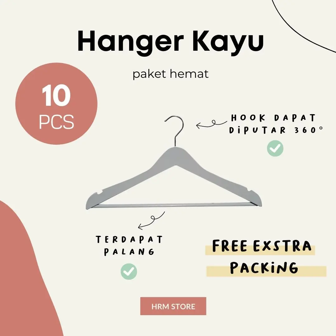 Paket 10 pcs Hanger Kayu Ukuran Dewasa Warna Putih Display Pakaian