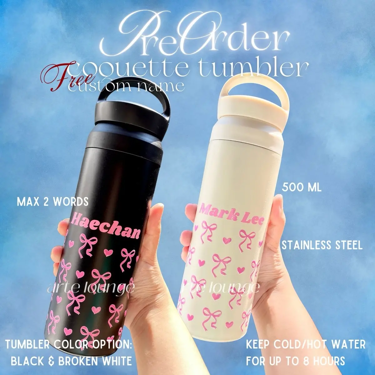Tumbler Coquette Korea Custom Nama | Tumbler Pink Coquette | Termos 500 mL