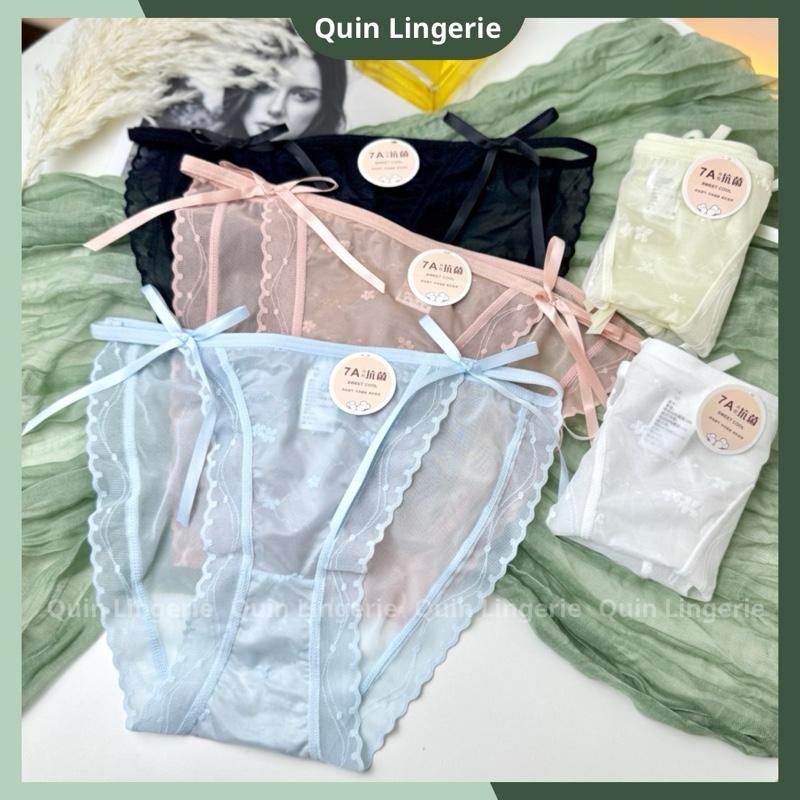  Combo 5 Quần Lót Nữ Ren Lưới Xuyên Thấu Sexy Thiết Kế Hoa Thêu Nổi Đính Nơ Hông Quyến Rũ Thoáng Mát Q002 