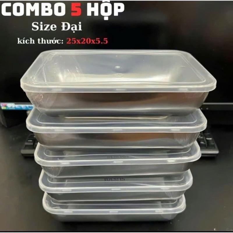 COMBO 5 Hộp Đựng Thực Phẩm Inox 304 Size L Kích Thước 25 x 20 x 6cm Kèm Nắp Đậy