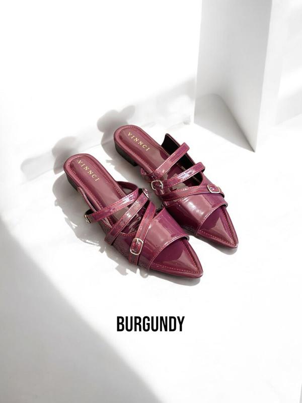 Product Introduction of Nd 020  Sendal Mules Wanita Gasper Kekinian Cream,Black & Burgundy No Box Shoes Selop 6