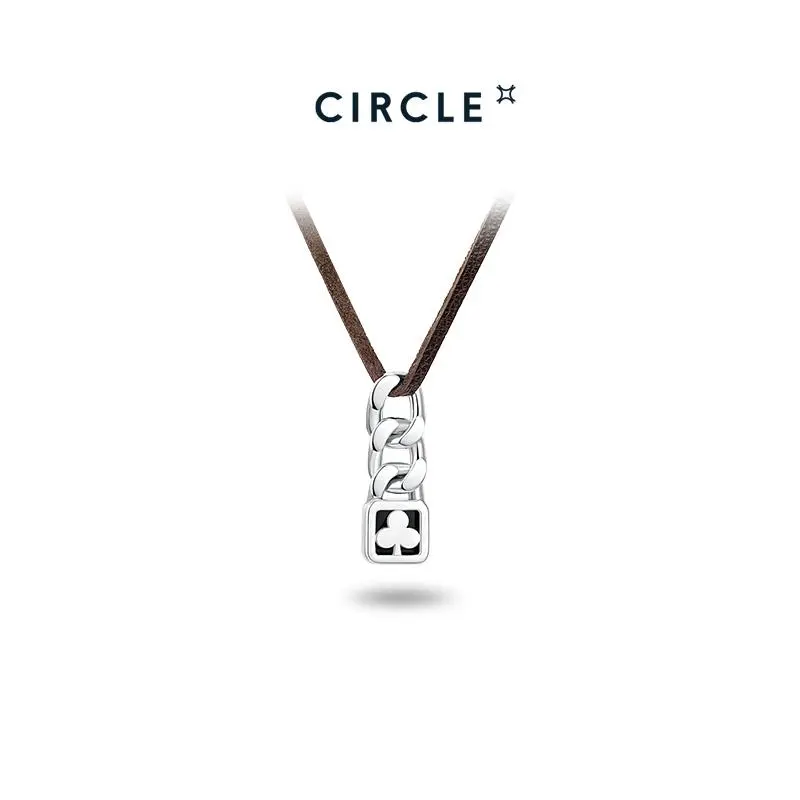 Circle Shape of My Heart Silver With Black Agate Club Pendant Necklace