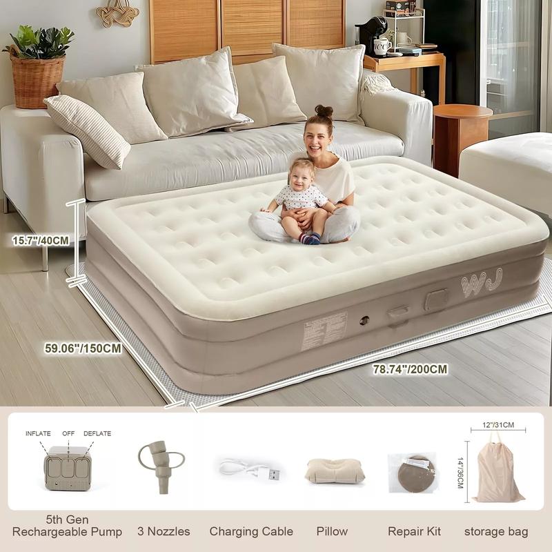 [70%OFF]King Inflatable Air Bed Mattress with Built-in Electric Pump High Raised Camping 0