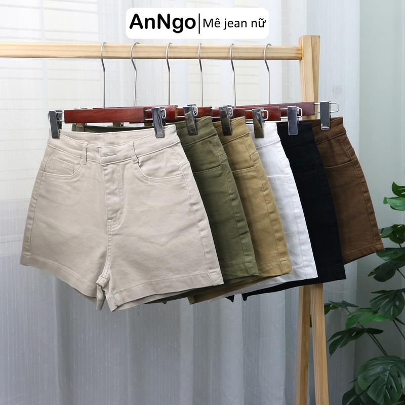 Có big size Quần short jean nữ co giãn form trơn lưng cao dễ phối đồ Anngo - AT428
