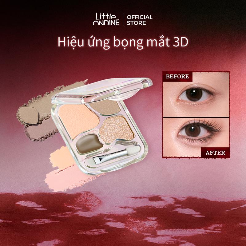 Bảng phấn tạo bọng mắt 4 màu Little Ondine mịn lì kèm nhũ lấp lánh bắt sáng lên màu chuẩn giữ màu lâu