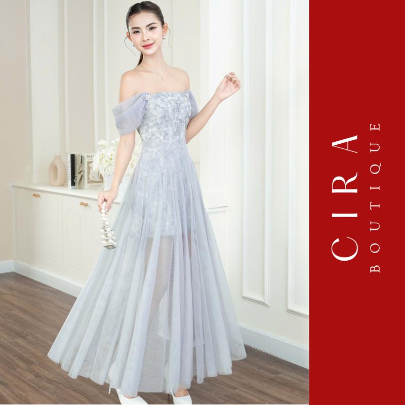 Cira Boutique Đầm Trễ Vai Ren Hoa Phối Lưới Xoè Kiểu Dáng Tiểu Thư Công Chúa D1399