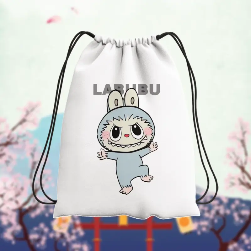 TasSerut Stringbag Wanita Sport Yoga Berenang | Motif Labubu | Blacu 38cm x 30cm Terlaris 5