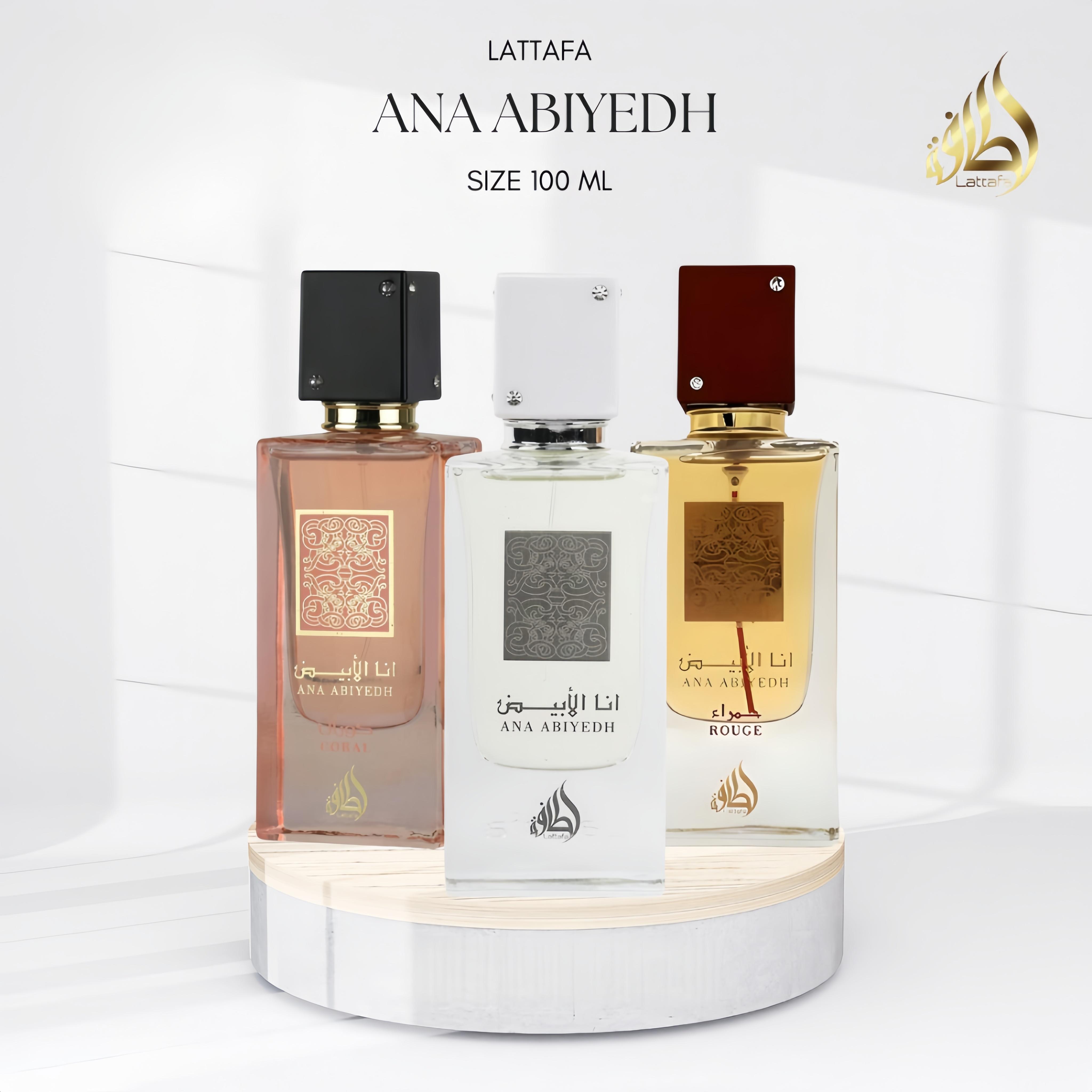 Lattafa Parfume Ana Abiyedh Rouge EDP 60ML Aura Merah Campuran Cemerlang Safron Amber Kayu Elegansi Modern