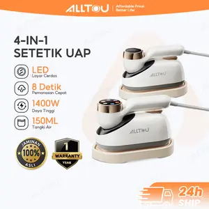 ALLTOU 1400W Setrika Uap 4-in-1  Portable dengan Desain Lipat 90/180°, LCD Display, & Pemanasan 8 Detik,  Kapasitas Tangki Air 120ml, Anti Panas,