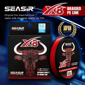 SEASIR Redbull PE X8 Senar Pancing 150 Meter  PE Braided Fishing Lines 8 Untaian Kepang Multifilamen Kualitas Jepang Kekuatan Tinggi Fit&Fight Blue Shark RyobiSeasir Umpan Joran