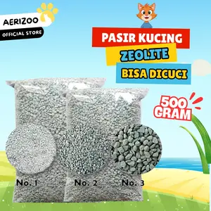 Aerizoo Pasir Kucing Zeolit Halus & Kasar 500gram Bisa Dicuci Alami Tidak Menggumpal Media Penampung Kotoran Hewan Peliharaan