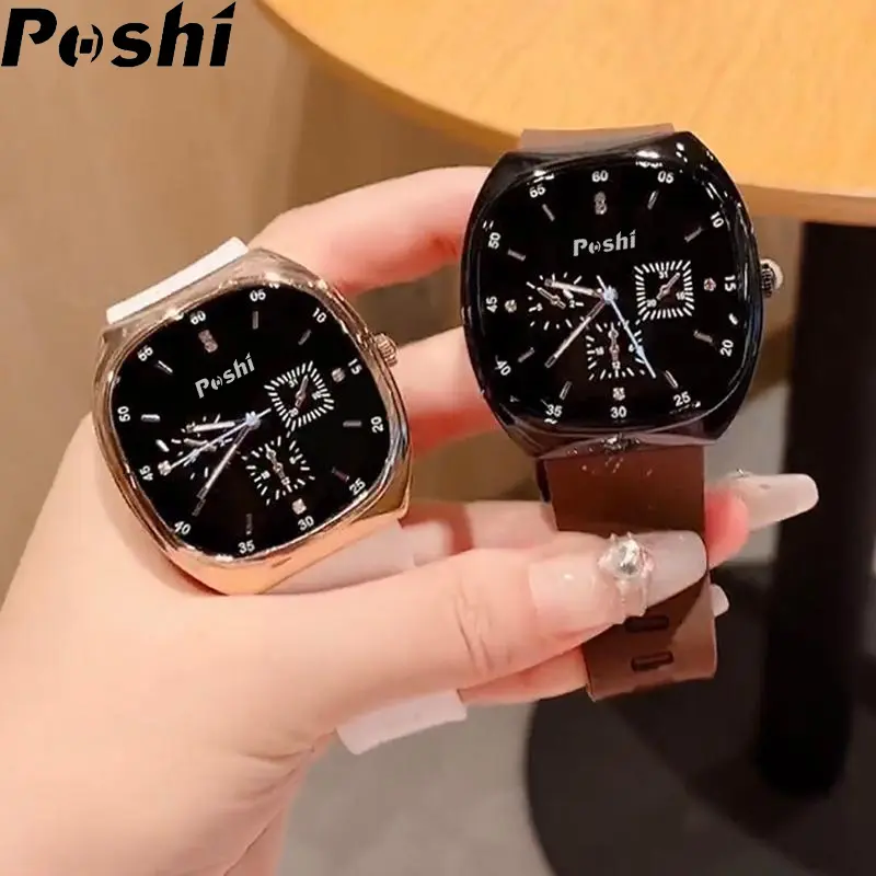 POSHI - Jam tangan Kuarza Silikon Wanita, fesyen wanita, elegan, persegi, kalis air, Sukan Tali Jam Watches