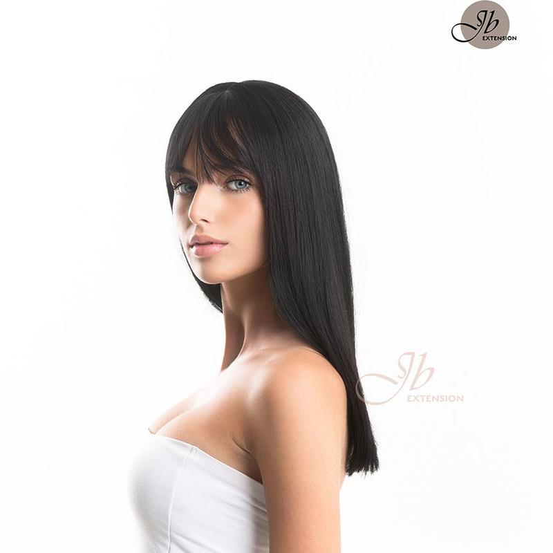 JBEXTENSION 16 Inches Scalpiana Jet Black Straight 3.5X4 Hard Silky Top Natural Scalp Effect Wig With Bangs ZOE SILKY TOP 2