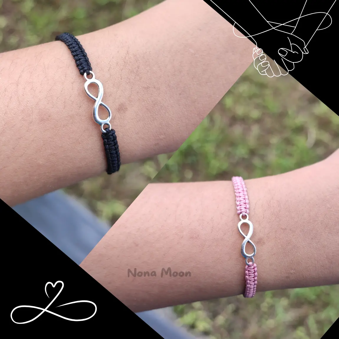 Nona Moon | Gelang Couple  Infinity Black and Pink