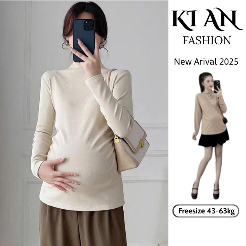 Áo Bầu giữ nhiệt Ki An cổ bèo xịn xò ảnh thật cận chất áo giữ nhiệt cho bà bầu freesize 43-68kg Váy Bầu Đầm Bầu áo len cho bà bầu mùa đông