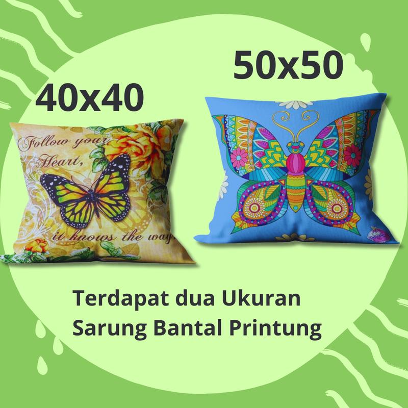 Sarung Bantal Sofa Katun Tema Butterfly Printing Size 40 dan 50 2