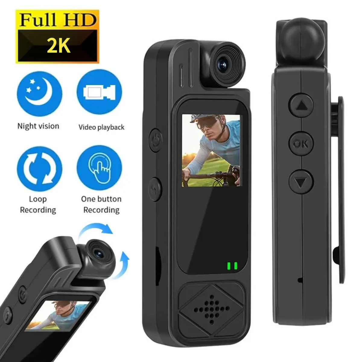 Kamera Sukan, Resolusi 2K HD, Boleh Diputar, Penglihatan Malam Inframerah, Perakam Video Digital, Bodycam 3 inci, Perakam Memandu, Sesuai untuk Sukan DV