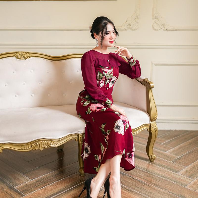 Đầm Trung Niên Dáng Dài [ Linh Trà ] (LT 2783) Cao Cấp Đi Làm Đi Chơi Đi Tiệc Đa Dụng Sang Trọng Cho Các Quý Bà U40 U50