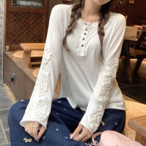 Women's Long Sleeve Hollow Out Embroidery Design Loose Fit Top, New Early Autumn Fashion Casual Daily Wear, Stylish Women's Clothing 3295 Womenswear Basic Minimalist