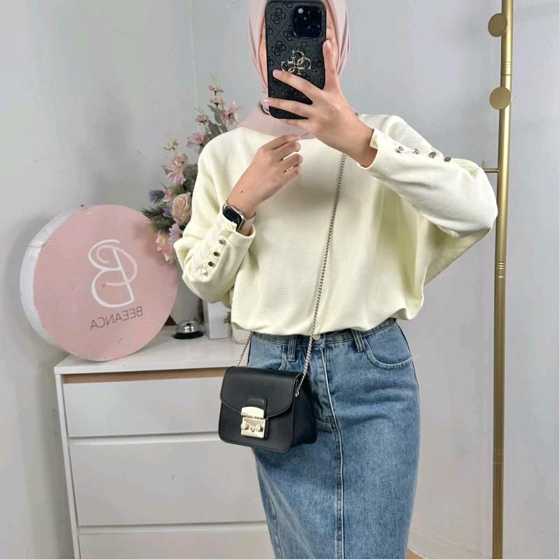Batwing Blouse Inara Sweater Baju Rajut Wanita Oversize Korean Style Kancing Tangan Nyaman Panjang Knitwear Atasan 3