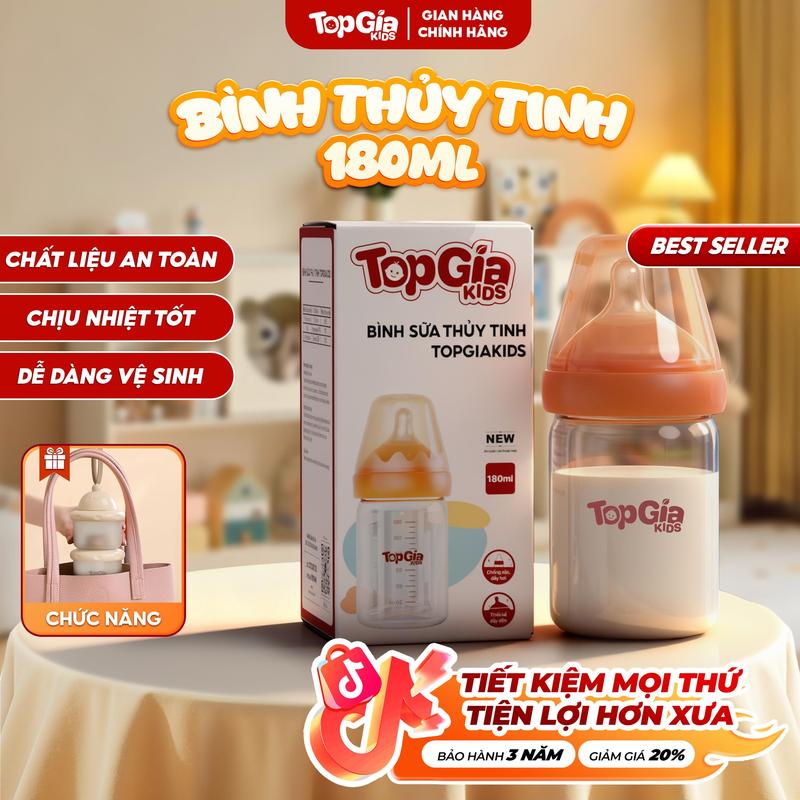 [Combo Tiện Lợi] Bình Sữa Thủy Tinh 180ml, Núm Ti Silicone Siêu Mềm, Van Khí Chuẩn Nhịp Sữa + 01 Hộp Trữ Sữa Bột 3 Tầng An Tâm Chất Liệu ntn