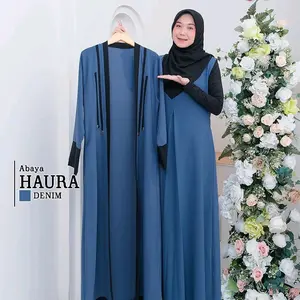 GamisHaura abaya bahan sabrina  Ori Zahin simpel mewah arab lebaran cantikkk Wanita Muslim Ibu Zipper Syari Dress Outer Kaftan