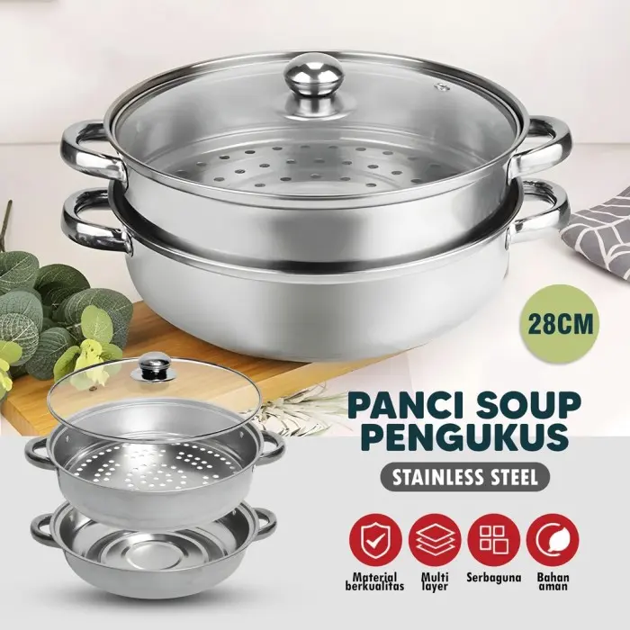 PANCI KUKUS 2 TINGKAT 28CM STEAMER STAINLESS STELL