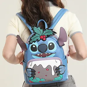 Disney Backpack Stitch - Tas Ransel Disney Premium Model W1009-Biru Kulit PU 22x12x27 cm Simple Elegan Praktis Lisensi Official