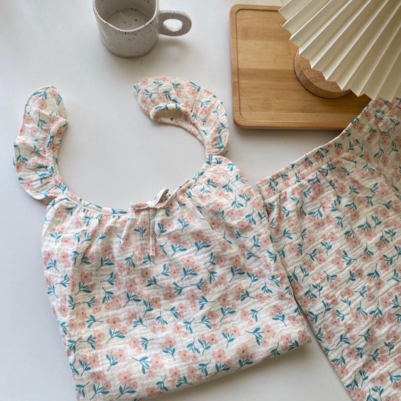 NERSIN Bộ đùi mặc nhà 2 dây cánh tiên xinh xắn chất liệu vải xô muslin cao cấp Nữ 6