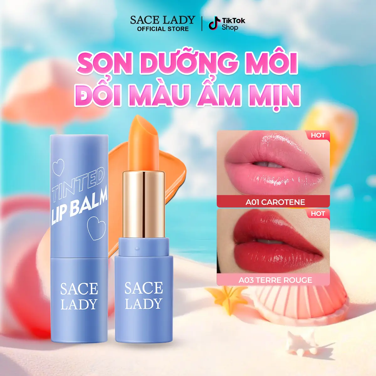 [COD] Son dưỡng môi có màu SACE LADY Son môi có sắc tố cao 3.5g